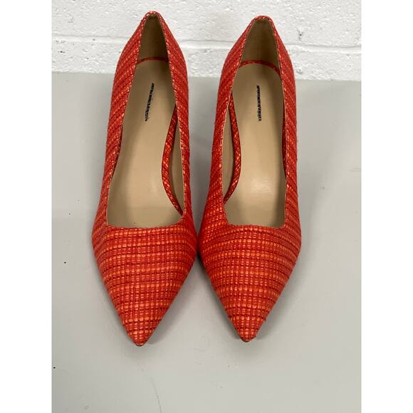 Ann Taylor Sz 8M Red Woven Mae Pointed Toe Slip On Heeled Cocktail Pumps - Picture 2 of 4